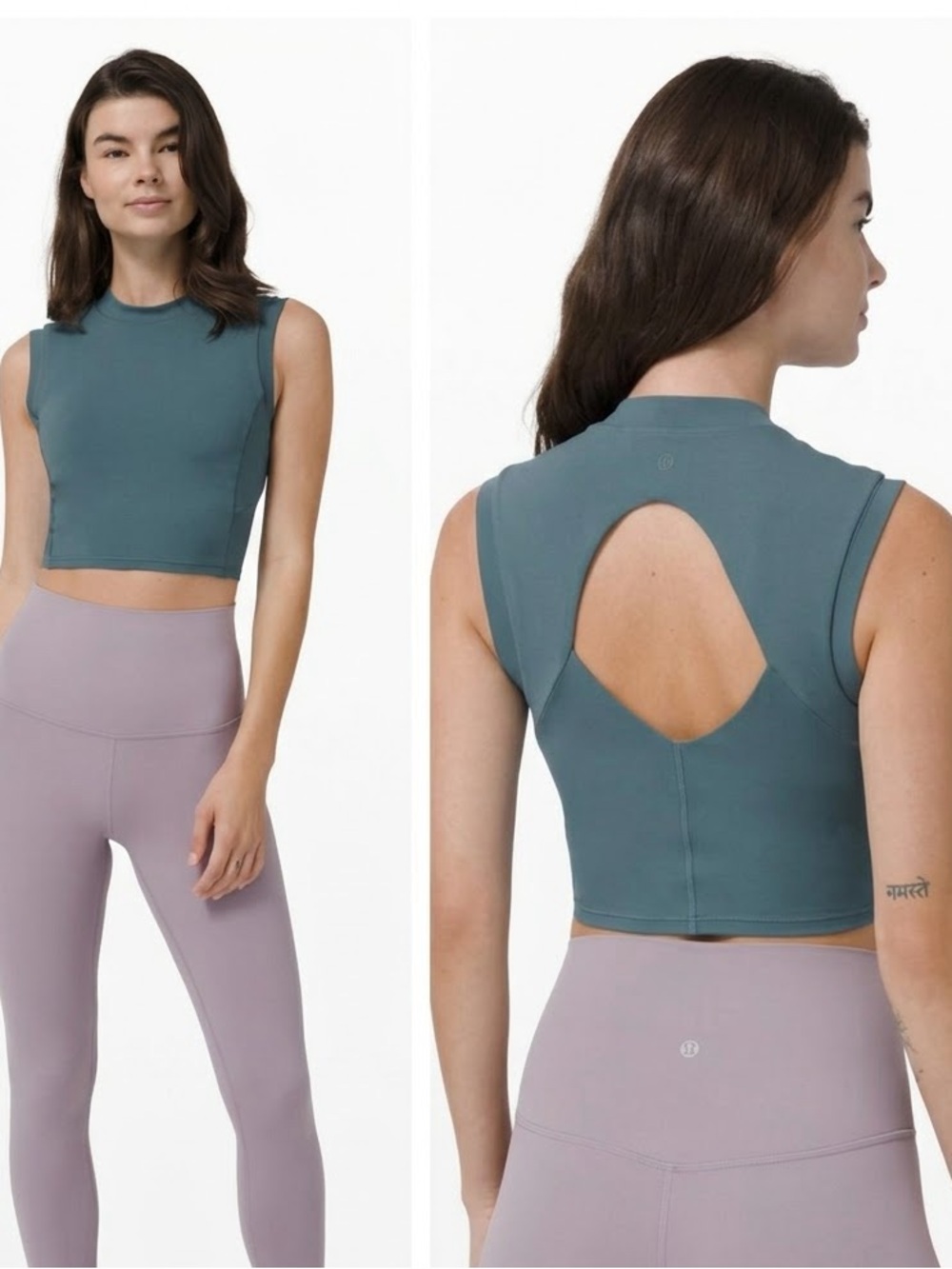 Lululemon Sweat Intention Tank Top Desert Teal High Neck Open Keyhole Back Sz 8